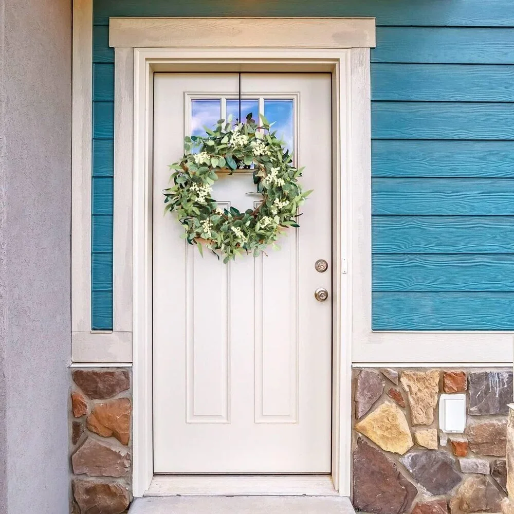 20'' Eucalyptus Wreath for Front Door Porch Window Green Decor for Home